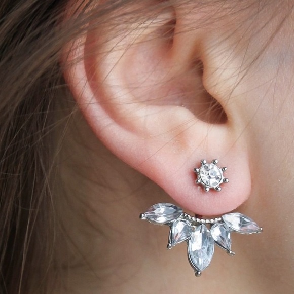 Silver Crystal Stud Earrings & Jackets - Picture 3 of 7